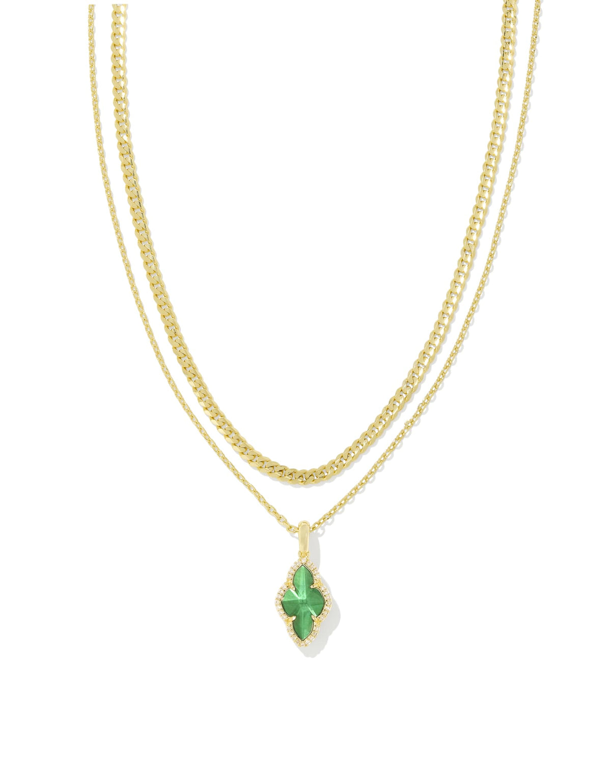 Kendra Scott Abbie multi-strand necklace with adjustable length featuring sparkling pave frame pendants in silver tone.