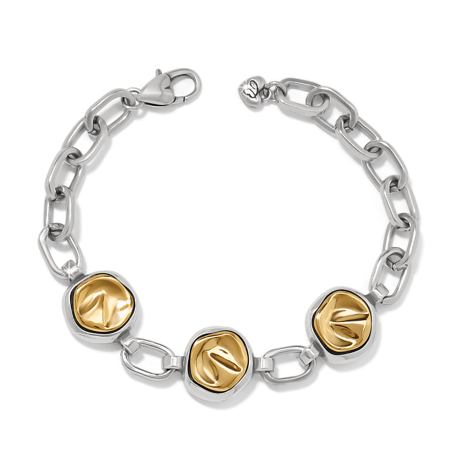 Cascade Round Bracelet featuring silver-tone links and three two-tone gold and silver round charms.