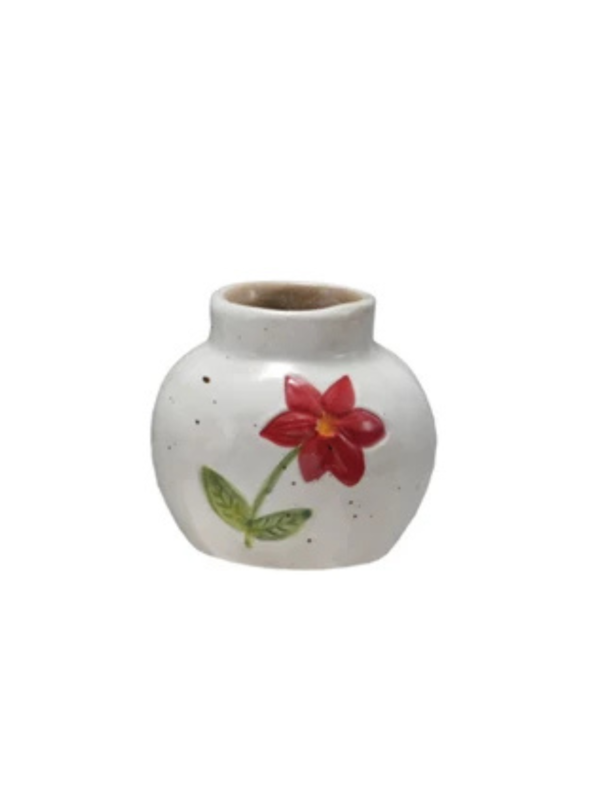 Hand-painted stoneware vase with floral motif in earthy tones