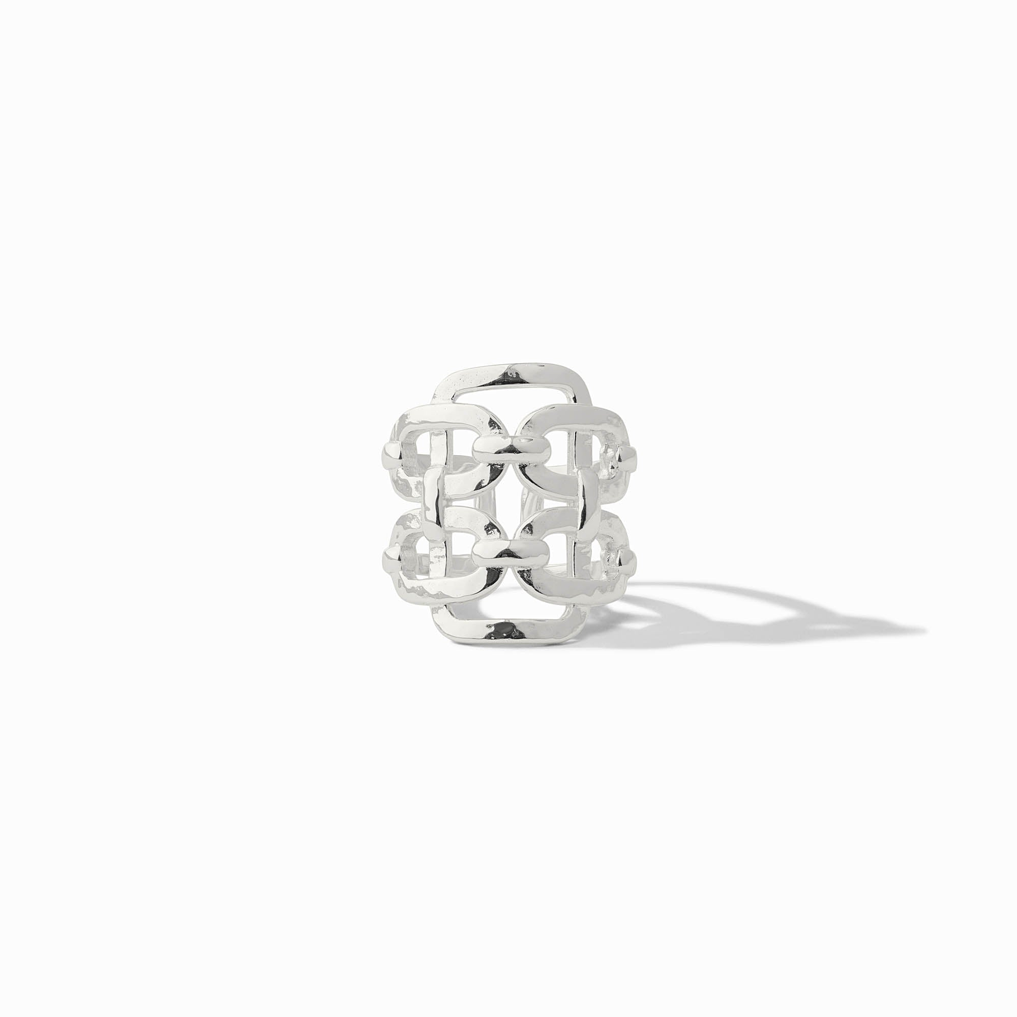 Sahara Statement Ring in silver featuring a wide, openwork interlocking chain link design.