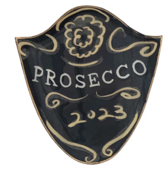 Enameled Metal Tray with Gold Edge