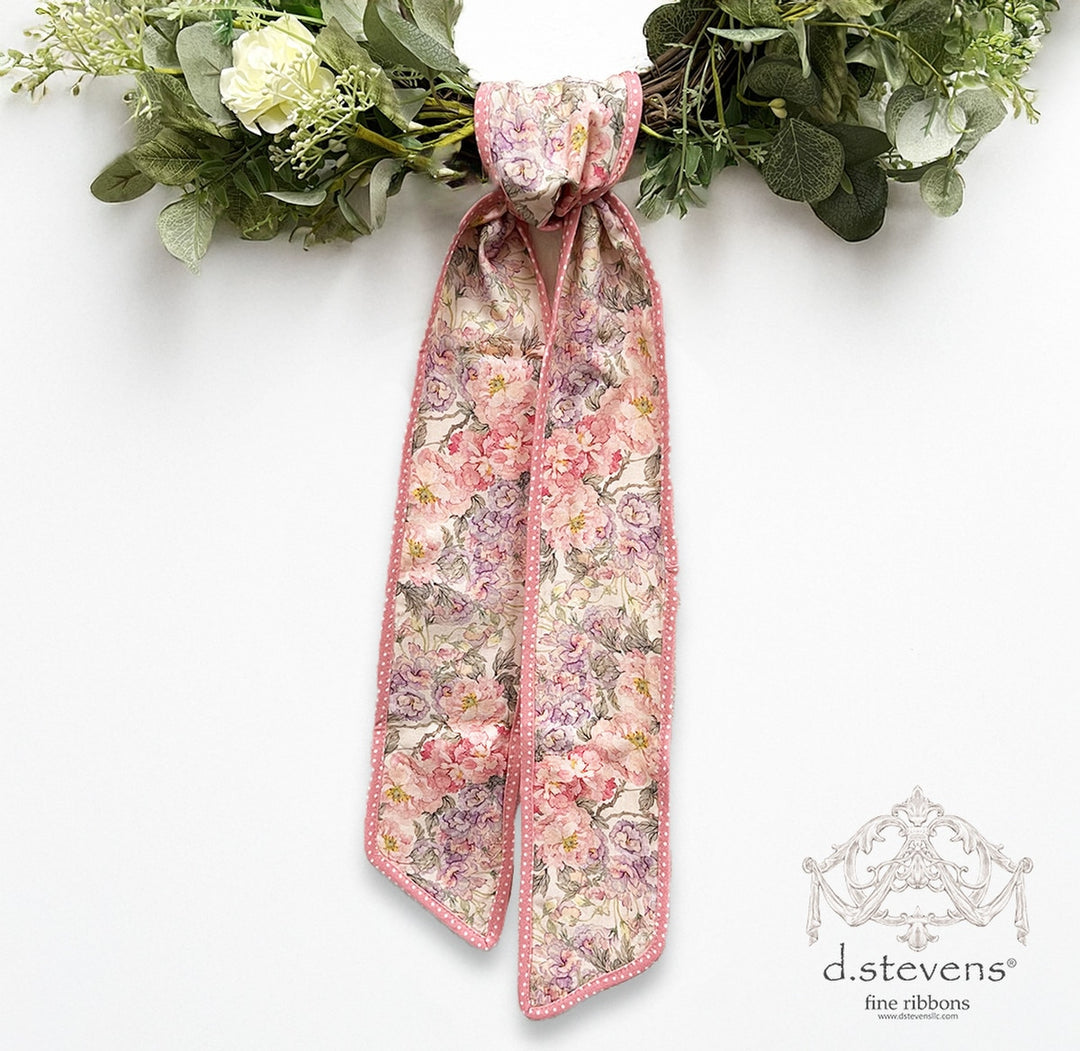 Poplin Mix Floral Sash Polka Dot Backing, Pink Mauve