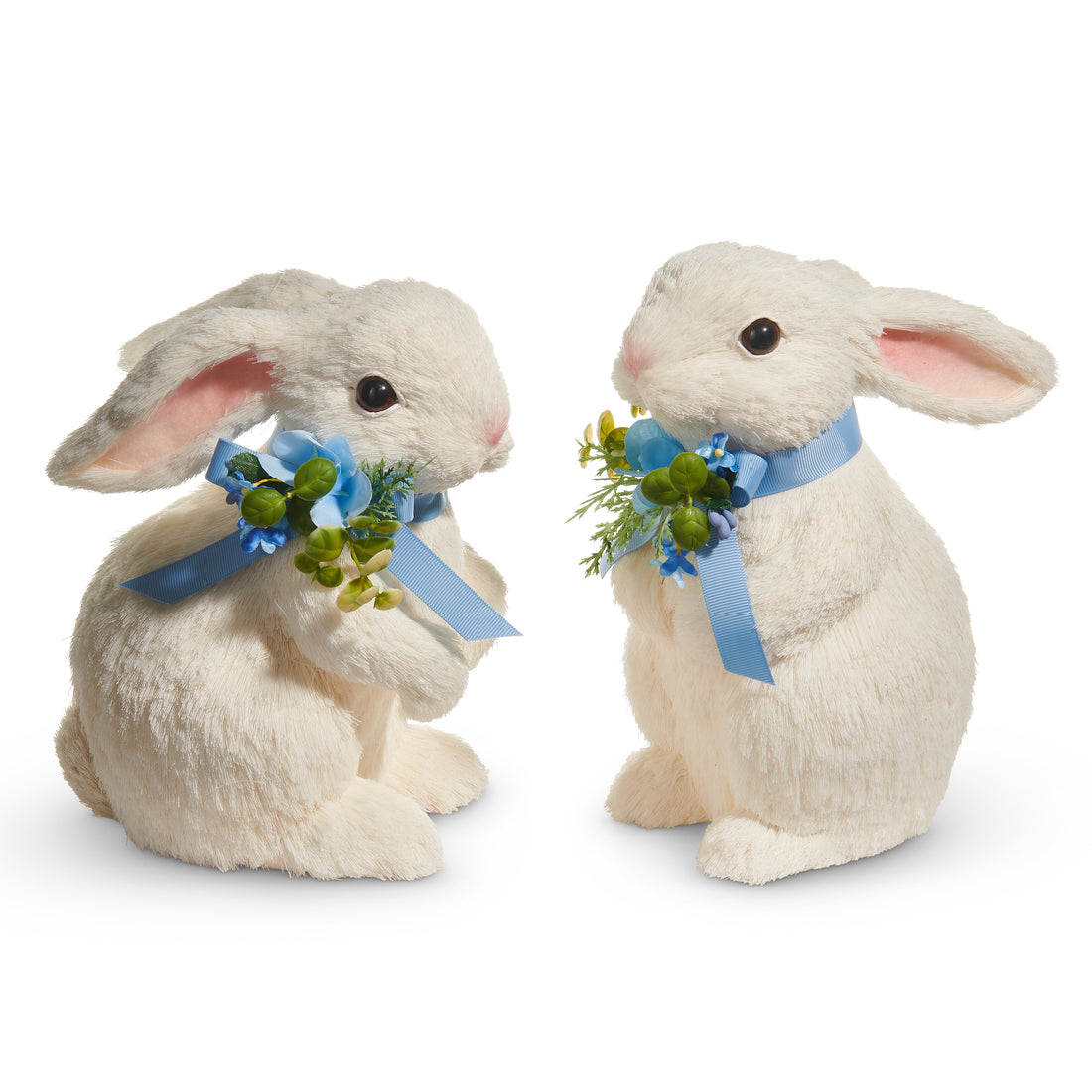 8.5-inch sisal bunny figurine with blue bow on head