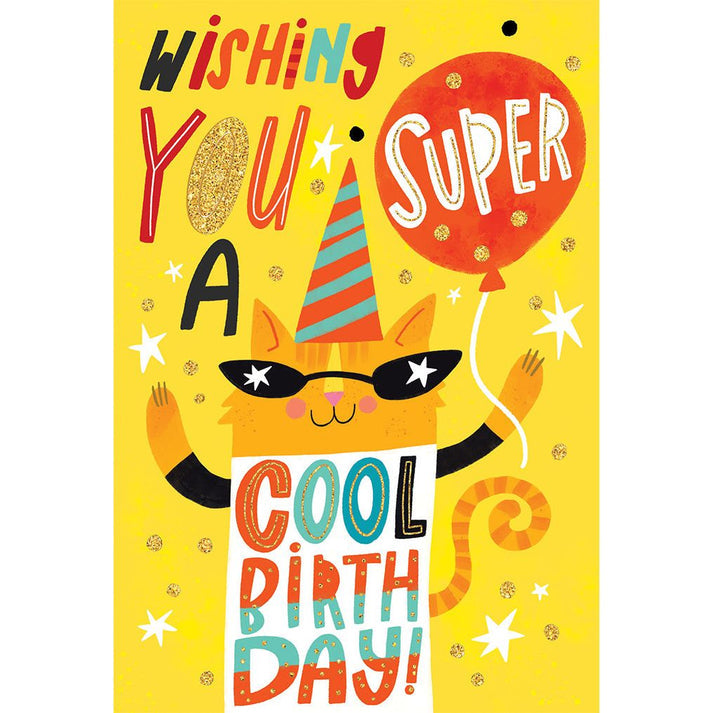 Cool Cat birthday card with foil accents featuring a cat silhouette.
