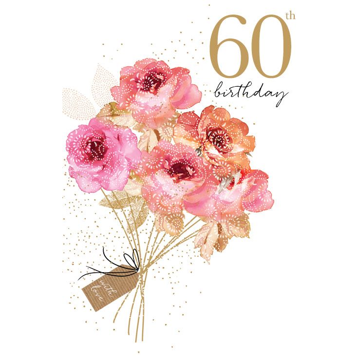 Sara Miller rose bouquet with glitter foil embossing inside text reading Happy Birthday