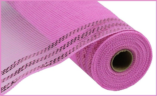 10.5 inch by 10 yard pink border stripe metallic mesh ribbon roll.