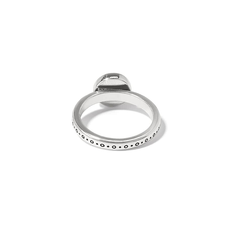 Side view of the Mosaic Two Tone Ring showing the etched dot pattern on the silver band.