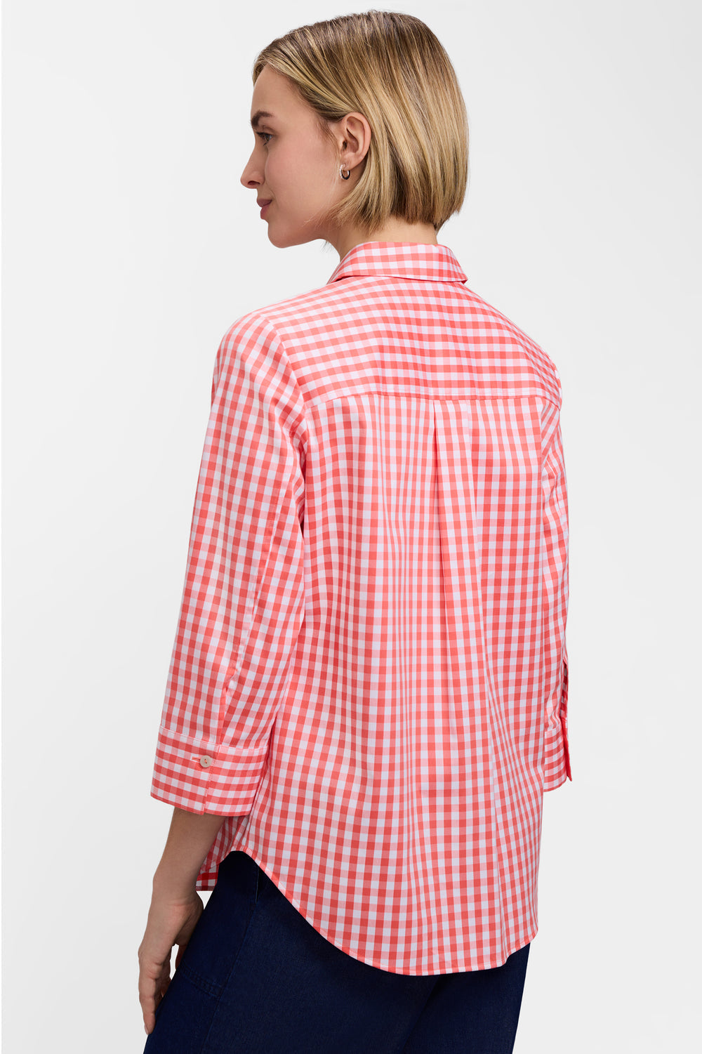 Margie Gingham Stretch Matte Sateen ¾ Sleeve Shirt