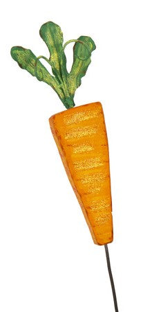 Wooden carrot-shaped planter with a natural finish measuring four inches wide.