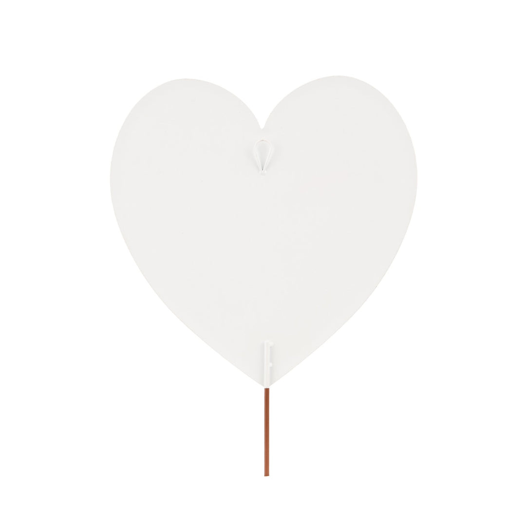 Red heart-shaped stake with a messy texture measuring 14 inches wide.