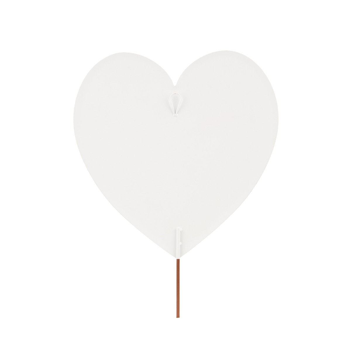 Red heart-shaped stake with a messy texture measuring 14 inches wide.