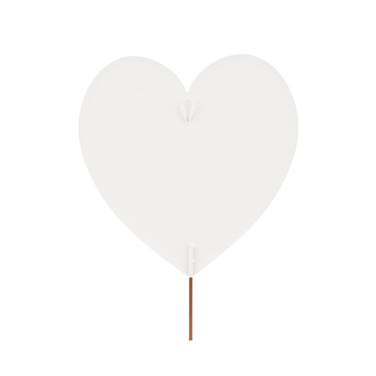 Red heart-shaped stake with a messy texture measuring 14 inches wide.