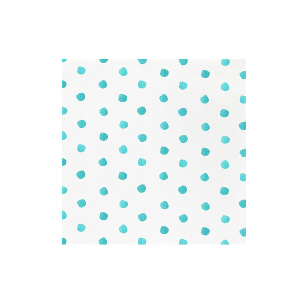 Papersoft Dinner Napkins featuring a white background with teal blue watercolor polka dots.