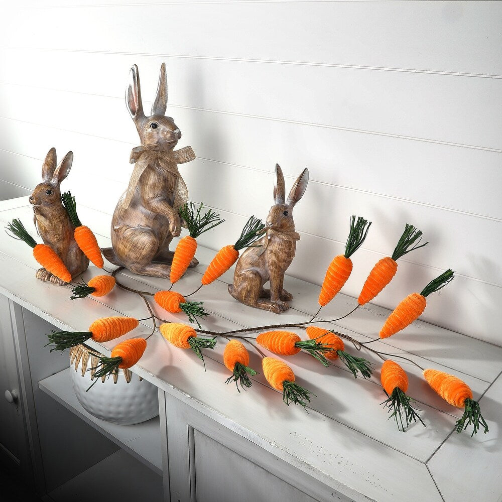 36-inch fabric carrot garland in orange velvet with green leaf accents