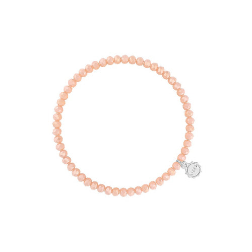 Stretchy beaded bracelet with faceted glass beads in colorful tones.