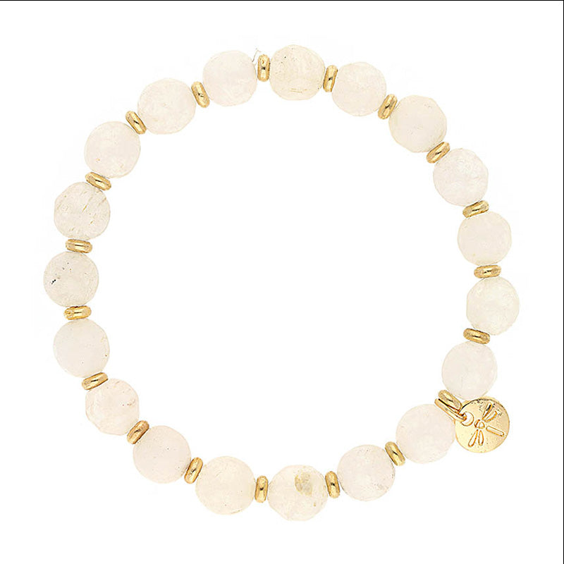 Lizas Beaumont Natural Bracelet with white stone beads and gold-toned spacers and charm.