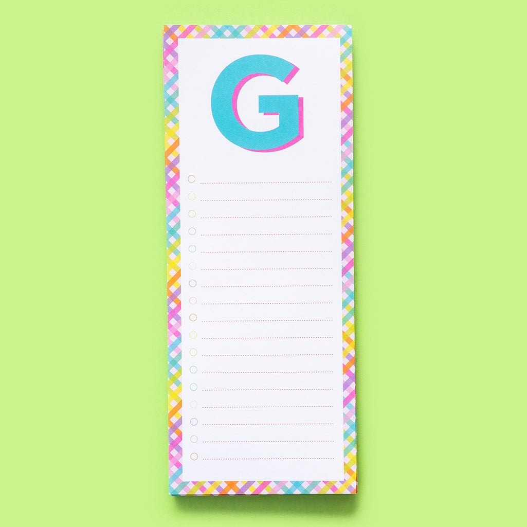 4-inch by 10-inch white lined list pad with magnet on back