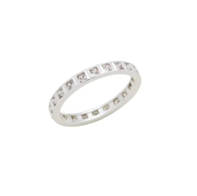 Silver-tone stack ring featuring a continuous band of small square-cut clear stones.