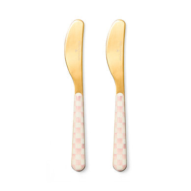 Two stainless steel bistro spreaders with a curved handle.