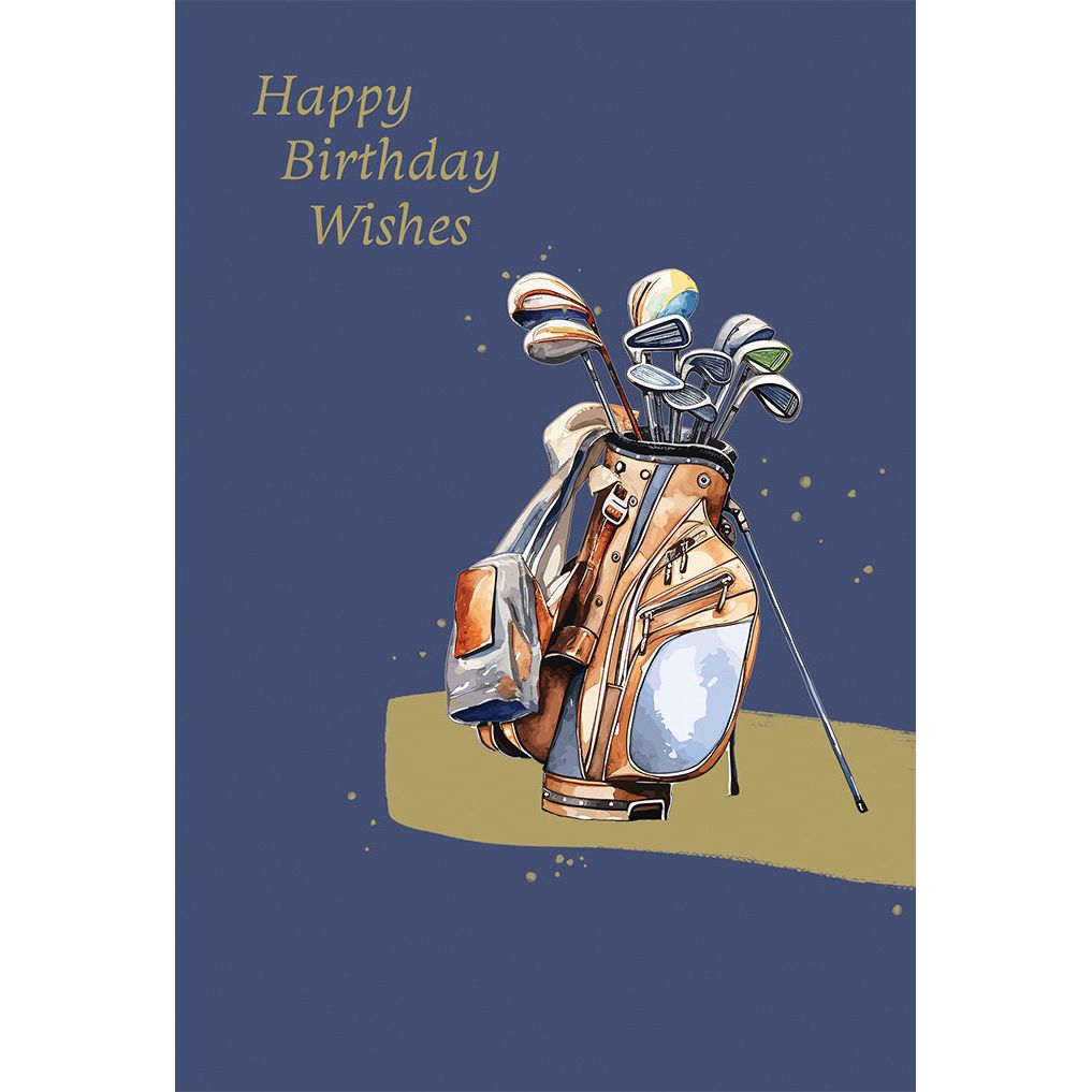 Gold foil birthday golf club with 'Happy Birthday' text on the head.