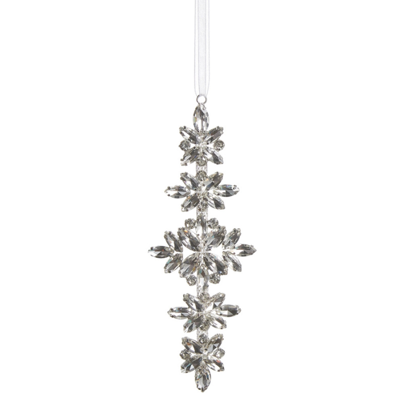 6.5-inch clear jewel drop ornament featuring faceted glass crystals in a vertical floral pattern.