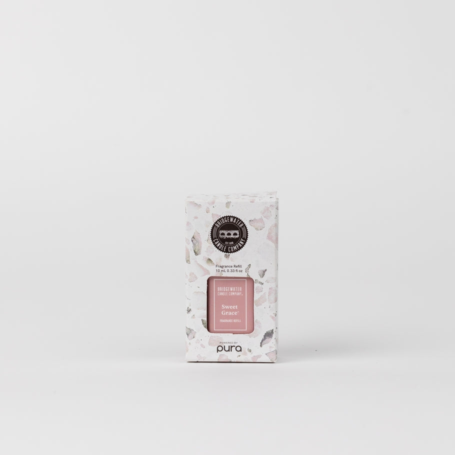Sweet Grace Pura+Bridgewater fragrance refill bottle with a minimalist white silhouette.