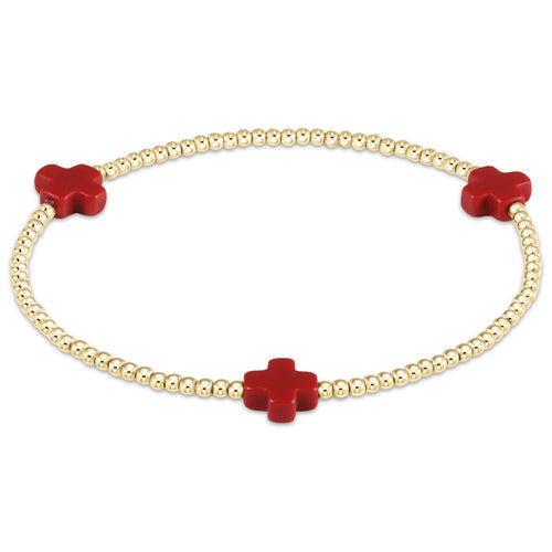 Gold-filled Signature Cross Pattern bracelet with 2mm beads on stretch elastic cord