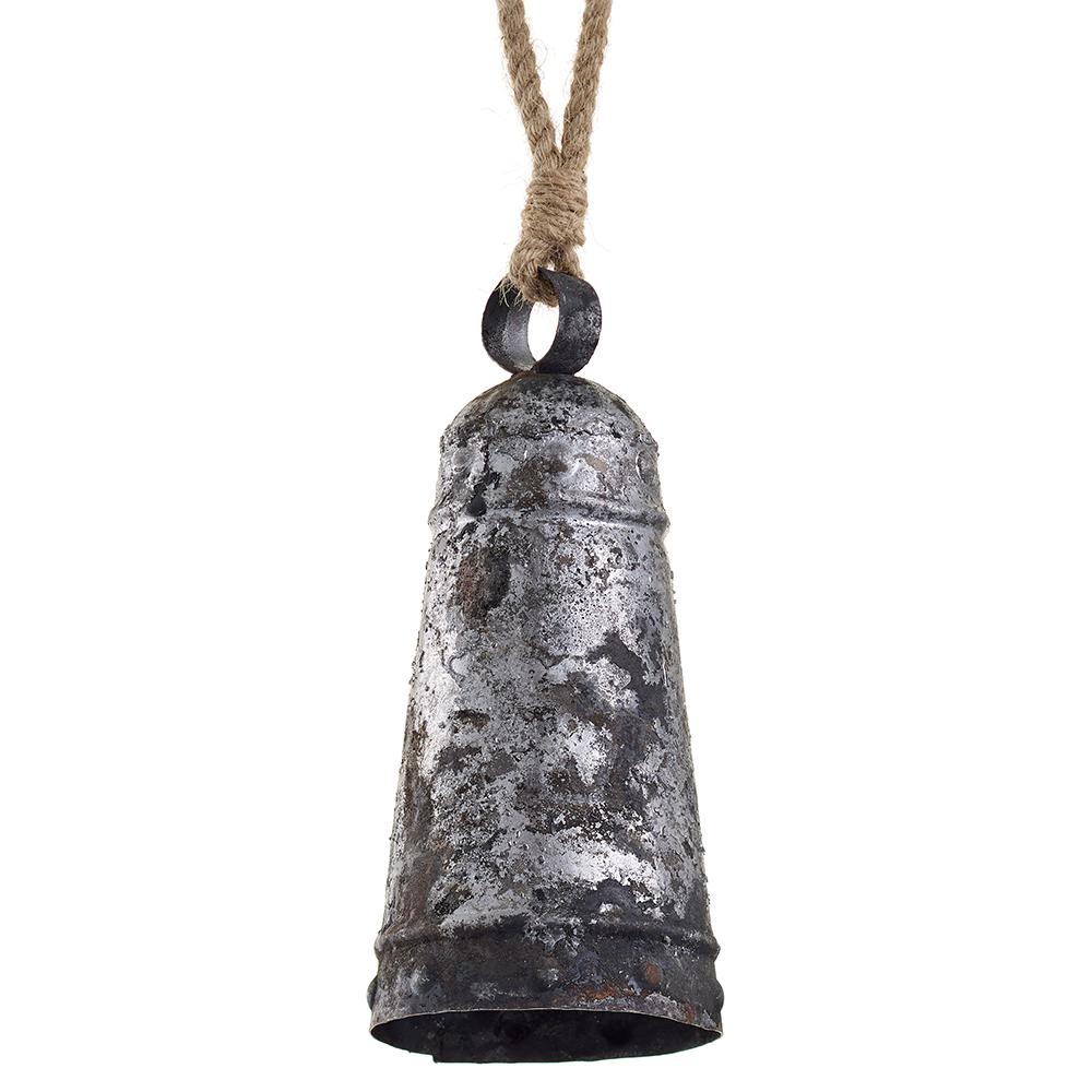 7-inch bell ornament made of iron with jute accents