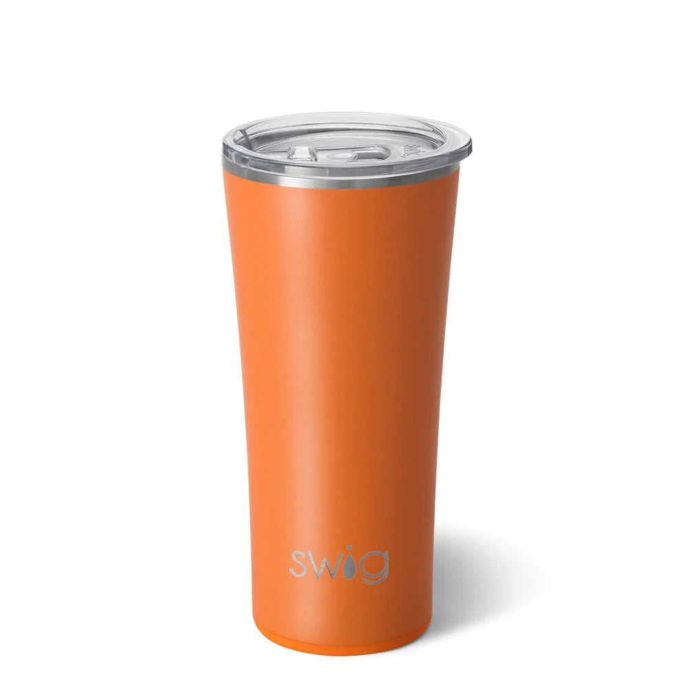 Matte black slim stainless steel tumbler with silicone base holding up to 22oz