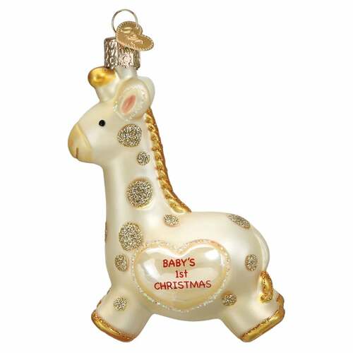 Baby's First Christmas Giraffe Ornament in cream with red bow