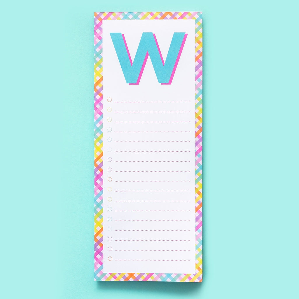 4-inch by 10-inch white lined list pad with magnet on back