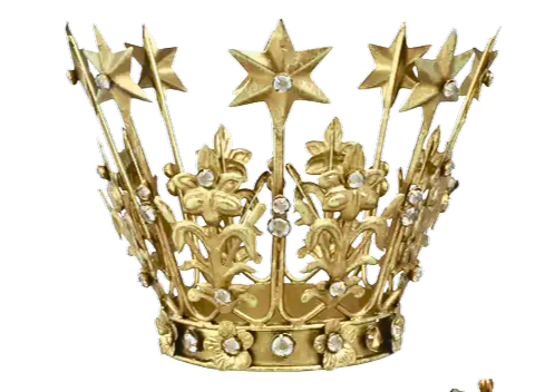 Ornate gold bejeweled crown with star and floral motifs, part of a Three Kings Christmas set.