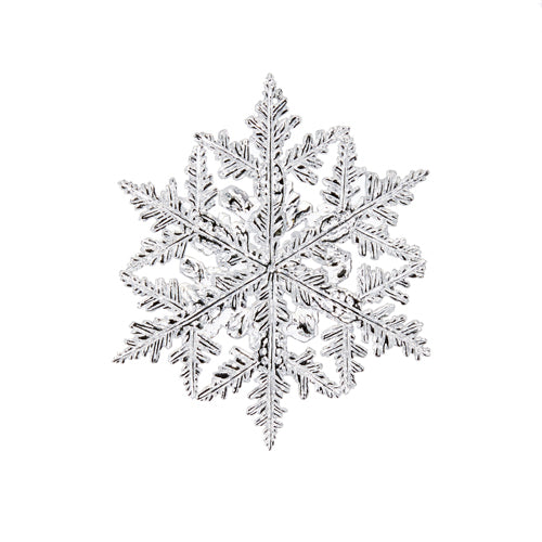 6.5-inch silver jeweled snowflake ornament made of plastic.