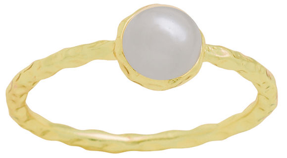 Round pearl gold layers ring with lustrous centerpiece on elegant stacked bands