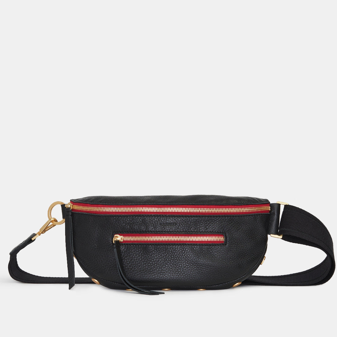 Oxblood red pebble leather Charles Crossbody Med bag with adjustable strap, gold hardware, and zippered pockets.