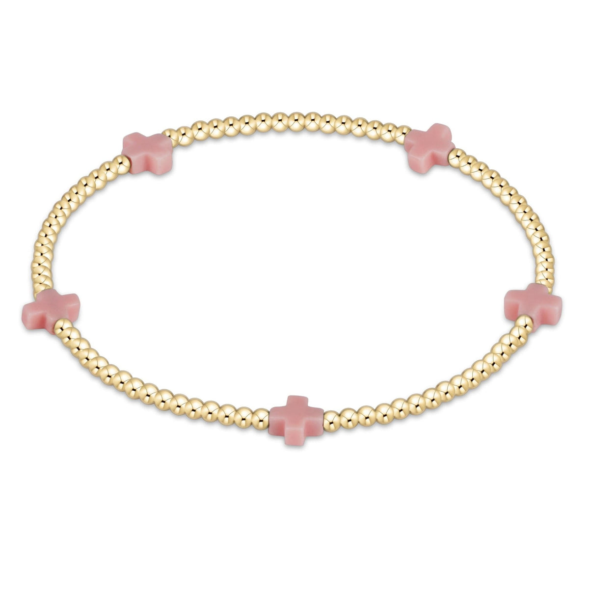 Small gold-patterned bracelet with 2mm beads on elastic cord