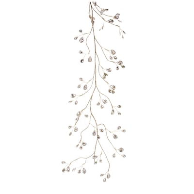 Five-foot long acrylic gem garland with clear teardrop crystals on a flexible wire branch.