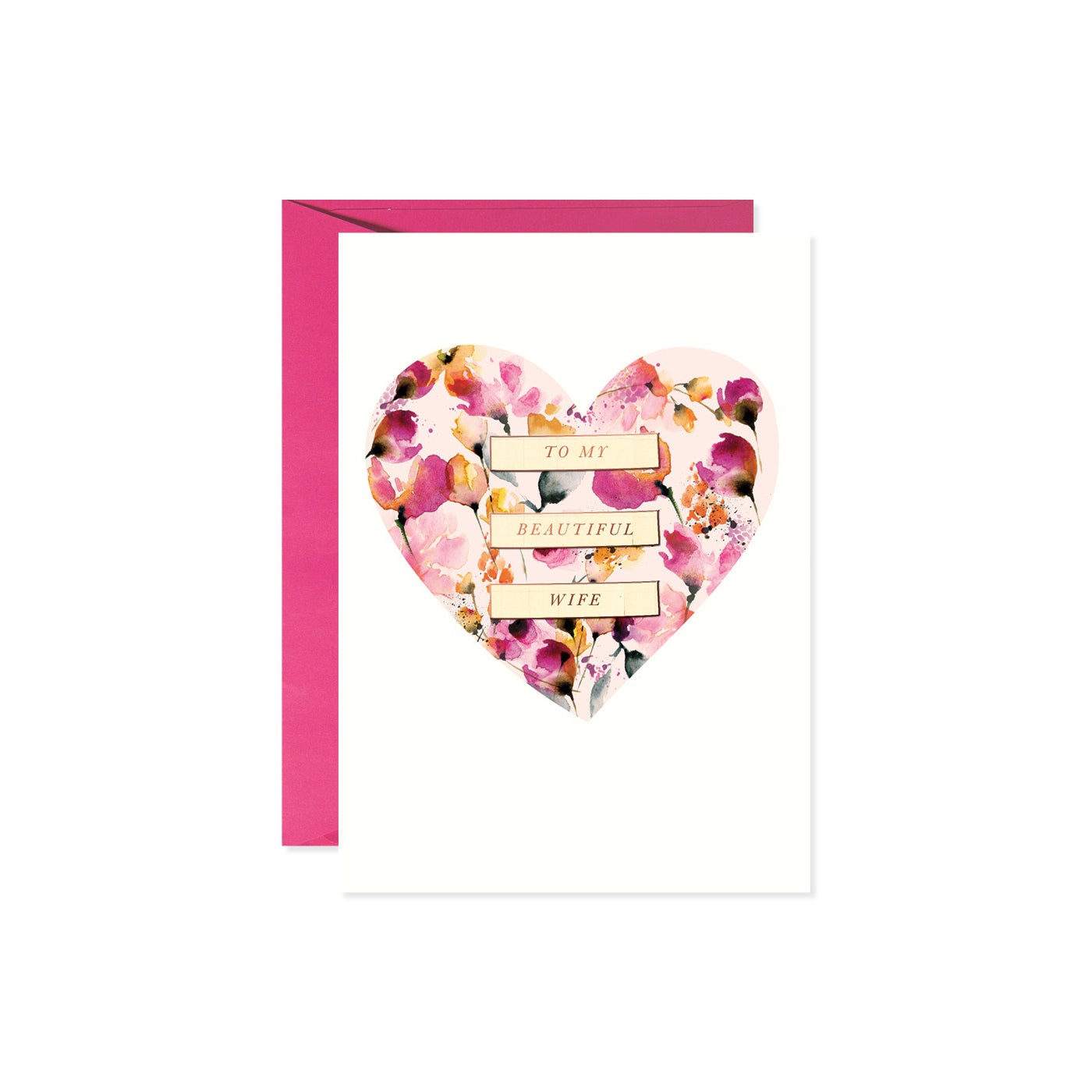 Floral heart birthday card featuring a pink floral wreath surrounding the text 'Happy Birthday Wife' on white paper.