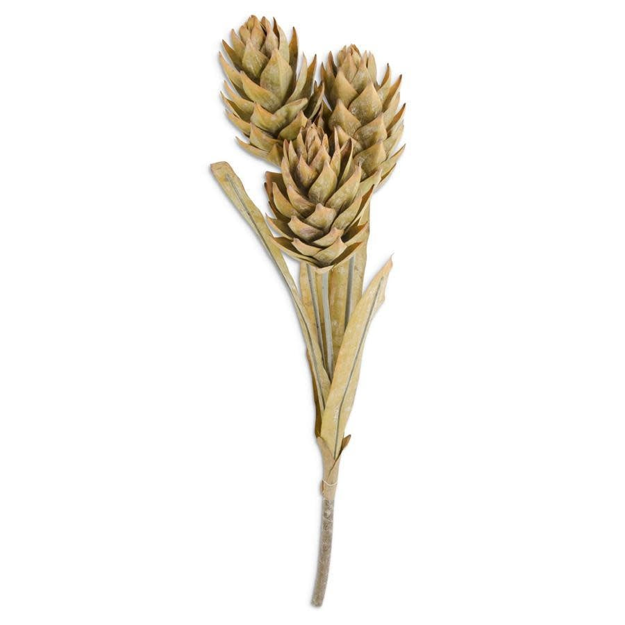 28-inch artificial triple ginger flower stem in light yellow with polyester and wire construction.