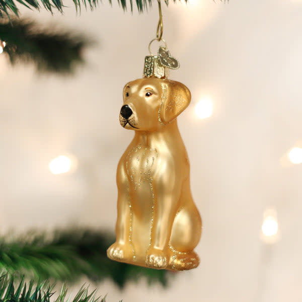 Yellow Labrador dog ornament with a glossy finish