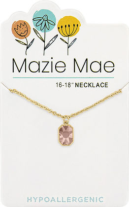 Gold Mazie Mae necklace with a radiant-cut vintage rose pendant on a gold chain.