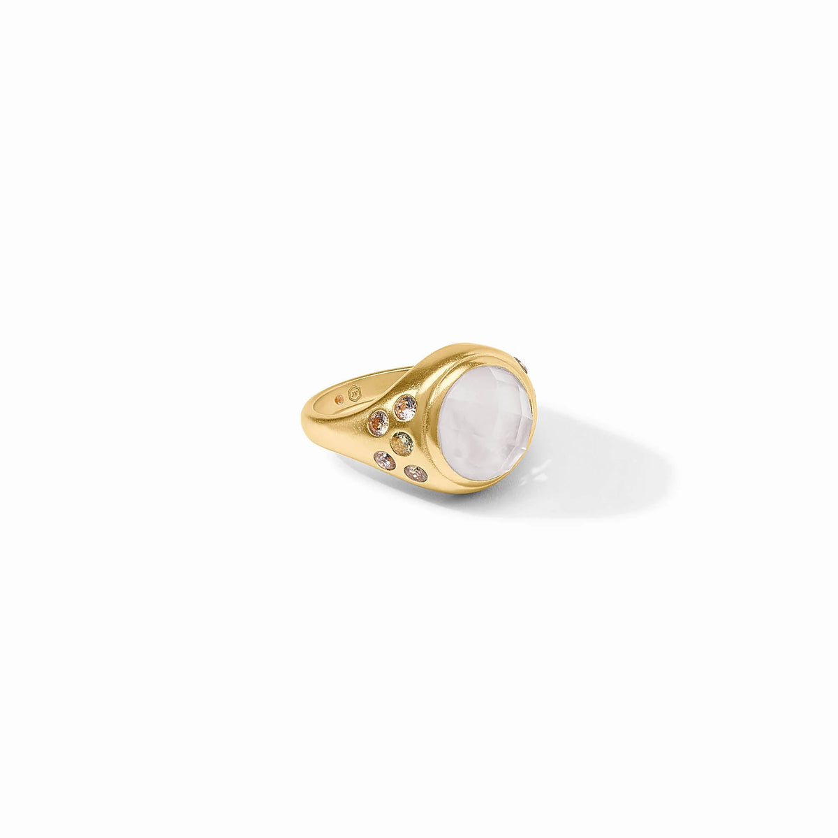 Rainbow statement ring with imported glass stones in a bold circular band