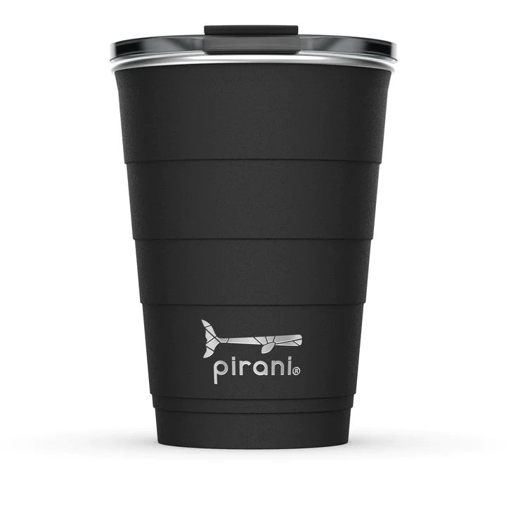 Stackable stainless steel tumbler with powder coat finish in black
