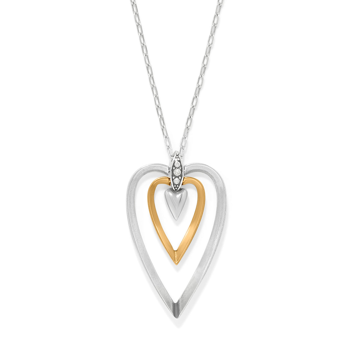 Two-tone silver-gold adjustable necklace with a pendant featuring fine quality crystals.