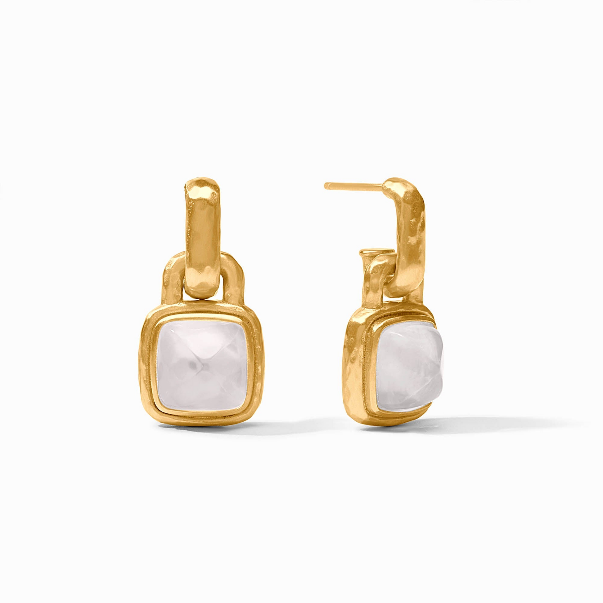 Sahara Hoop & Charm Earrings in 24K gold plate with square white imported glass charms.