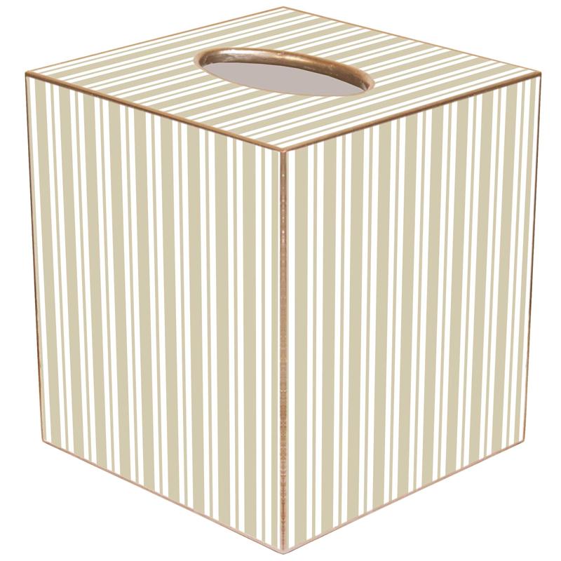 Handcrafted paper mache tissue box cover with gold-painted edges.