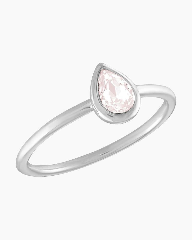 Vintage Rose teardrop ring featuring a rose gold band with an oval-cut stone in a prong setting.
