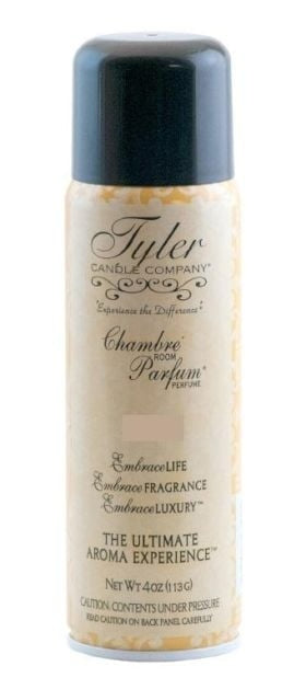 4oz Tyler Candle Company Chambre Room Parfum spray can with a black cap and tan label.