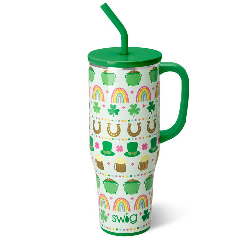 40oz Mega Mug in black with copper accents, featuring a comfort-grip handle and flexi-tip straw.