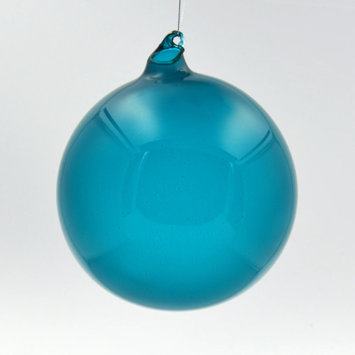 Large 150mm eucalyptus blue translucent glass bubblegum ball ornament with a glossy finish.